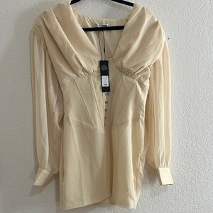 Fashion Nova Cream Blouse with Button Detail